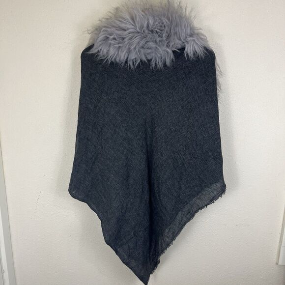 Evelyne Prelonge Faux Fur Cashmere Blend Scarf Made In France Triangle - Picture 3 of 6